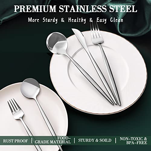 40-Piece Silverware Set for 8, CEKEE Stainless Steel Flatware Cutlery Set for Home Restaurant Hotel Apartment, Kitchen Utensils Set Included Knife Spoon and Fork Set- Mirror Polished & Dishwasher Safe