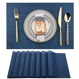 slkqg navy blue placemats set of 8 - easy clean washable vinyl placemats - wipeable heat resistant table mats for dining table - 17x12 inch (navy blue, 8)