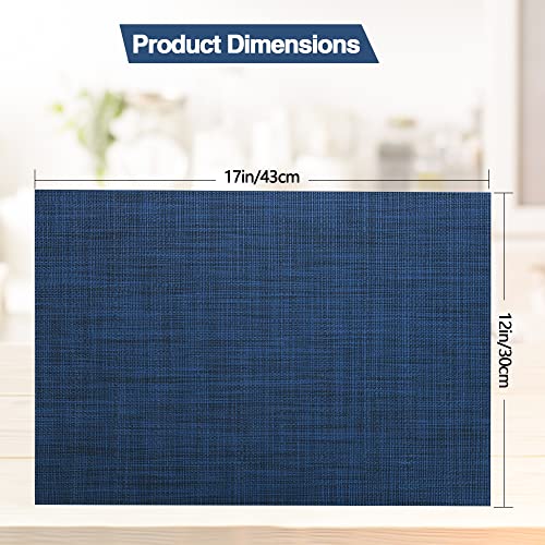 SLKQG Navy Blue Placemats Set of 8 - Easy Clean Washable Vinyl Placemats - Wipeable Heat Resistant Table Mats for Dining Table - 17x12 Inch (Navy Blue, 8)