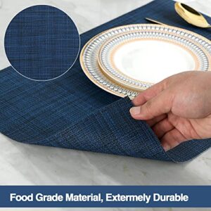 SLKQG Navy Blue Placemats Set of 8 - Easy Clean Washable Vinyl Placemats - Wipeable Heat Resistant Table Mats for Dining Table - 17x12 Inch (Navy Blue, 8)