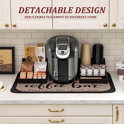 ANBOXIT Coffee Station Organizer for Countertop, Coffee Condiment Service Tray, Coffee Bar Supplies Organizer for Home, Office and Breakroom - Wooden, Black, 9 Compartment, Two-in-One