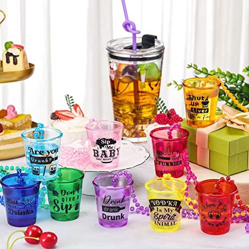 Trnayi 27 Pieces Shot Glass on Beaded Necklace Plastic Shot Necklace Cups Naughty Shot Glass Favors for Adults and Teens Birthday Gifts Wedding Party Supplies, 9 Styles