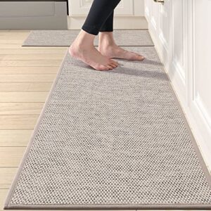 DEXI Kitchen Rugs and Mats Non Slip Washable, 2 PCS Kitchen Mats for Floor, Woven Kitchen Runner Rug Kitchen Rug Set of 2 for Kitchen, Front of Sink, Laundry Room, Hallway, 17"x29"+17"x59", Khaki