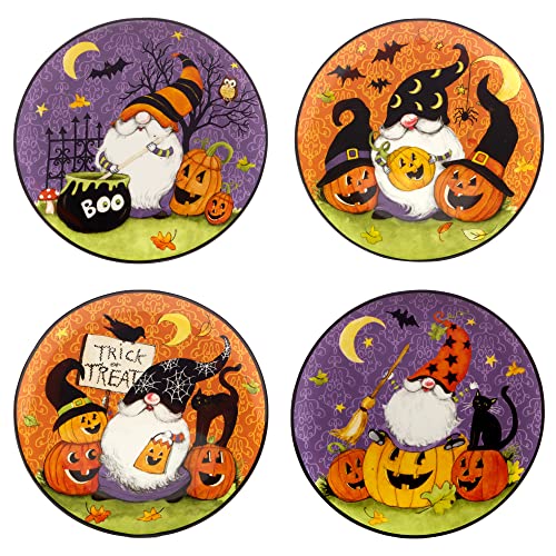 Certified International Halloween Gnomes 9" Salad/Dessert Plates, Set ot 4, Multicolor