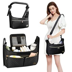 yakuss universal stroller organizer bag with cup holder shoulder diaper handbag baby accessories three way to carrier fits britax, uppababy, baby jogger, bob and donna stroller,1.0 black