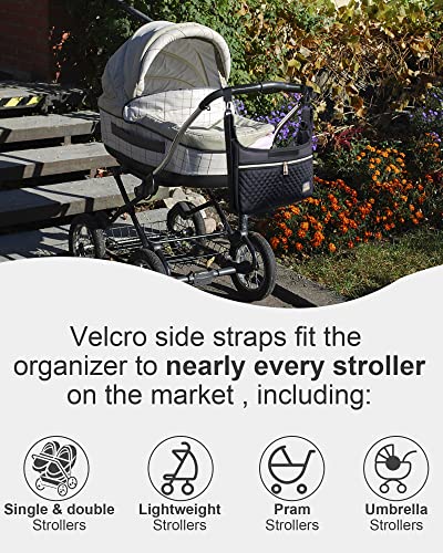 YaKuss Universal Stroller Organizer Bag with Cup Holder Shoulder Diaper Handbag Baby Accessories Three Way to Carrier Fits Britax, Uppababy, Baby Jogger, BOB and Donna Stroller,1.0 Black