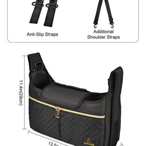 YaKuss Universal Stroller Organizer Bag with Cup Holder Shoulder Diaper Handbag Baby Accessories Three Way to Carrier Fits Britax, Uppababy, Baby Jogger, BOB and Donna Stroller,1.0 Black