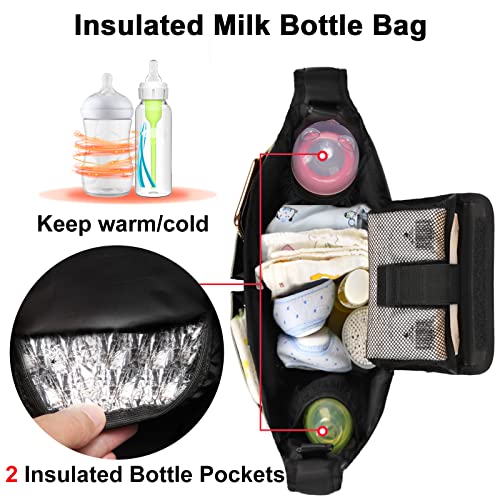 YaKuss Universal Stroller Organizer Bag with Cup Holder Shoulder Diaper Handbag Baby Accessories Three Way to Carrier Fits Britax, Uppababy, Baby Jogger, BOB and Donna Stroller,1.0 Black