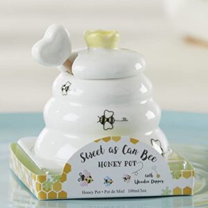 Kate Aspen Sweet as Can Bee Ceramic Mini Honey Pot with Wooden Honey Dipper (3.4 oz) Honey Jar, Bee Decor, White/Yellow (23261WT)