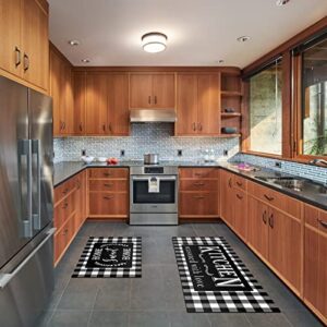 HOLVDENG Buffalo Plaid Kitchen Mat Set of 2 Non Slip Thick Kitchen Rugs and Mats for Floor Comfort Standing Mats for Kitchen, Sink, Office, Laundry, 17"x47"+17"x28"
