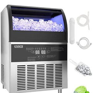 GSEICE Commercial Ice Maker Machine, 300lbs/24H Ice Machine with 80lbs Storage Ice Bin, Stainless Steel Big Storge Ice Maker Ideal for Home Coffee Shop Bars and Restaurant