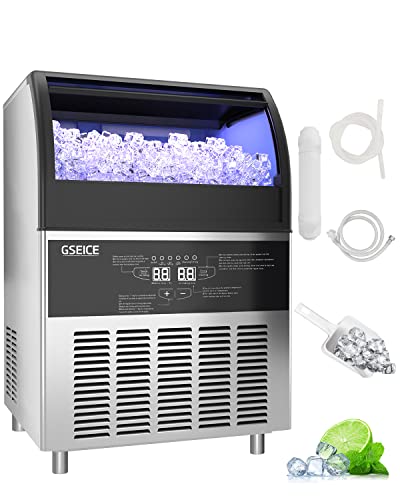 GSEICE Commercial Ice Maker Machine, 300lbs/24H Ice Machine with 80lbs Storage Ice Bin, Stainless Steel Big Storge Ice Maker Ideal for Home Coffee Shop Bars and Restaurant