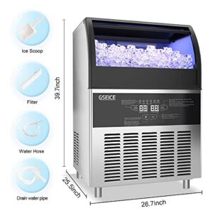 GSEICE Commercial Ice Maker Machine, 300lbs/24H Ice Machine with 80lbs Storage Ice Bin, Stainless Steel Big Storge Ice Maker Ideal for Home Coffee Shop Bars and Restaurant