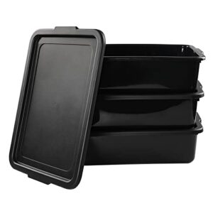 idomy 3-pack 13 l black commercial bus tub, plastic bus box with lids