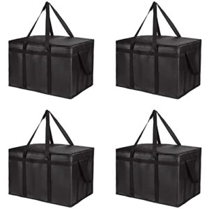 bodaon 4-pack insulated food delivery bag, xxx-large meal grocery tote insulation bag for hot and cold food, commercial, large capacity reusable warming bag, black