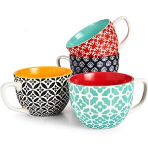 dowan coffee mugs set of 4, 24 oz large coffee mugs, jumbo soup mugs with handles, ceramic coffee cups for coffee cereal latte for men women, housewarming wedding gift, vibrant colors