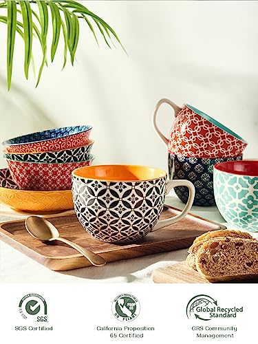 DOWAN Coffee Mugs Set of 4, 24 oz Large Coffee Mugs, Jumbo Soup Mugs With Handles, Ceramic Coffee Cups for Coffee Cereal Latte for Men Women, Housewarming Wedding Gift, Vibrant Colors