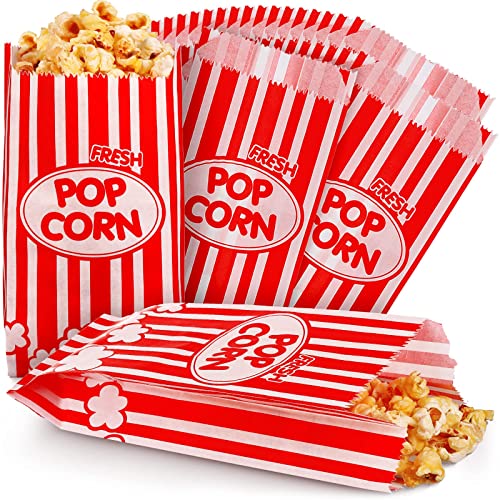 300 Pcs Popcorn Bags Grease Resistant Popcorn Bags Disposable Paper Popcorn Container for Christmas Thanksgiving Movie Theme Party Carnivals Popcorn Maker, Red and White Stripes (1 Oz)