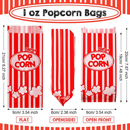 300 Pcs Popcorn Bags Grease Resistant Popcorn Bags Disposable Paper Popcorn Container for Christmas Thanksgiving Movie Theme Party Carnivals Popcorn Maker, Red and White Stripes (1 Oz)