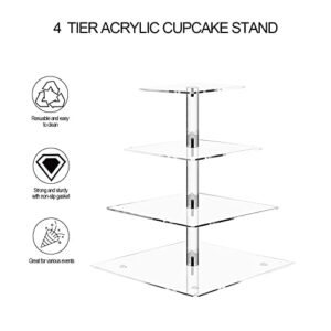 4 Tier Acrylic Cupcake Stand for 50 Cupcakes Dessert Tower with LED String - Square