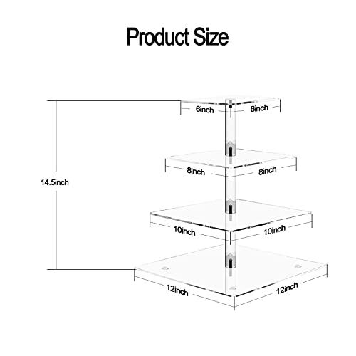 4 Tier Acrylic Cupcake Stand for 50 Cupcakes Dessert Tower with LED String - Square