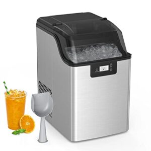 countertop nugget ice maker, 44 lbs of crunchy pebble ice cubes a day, stainless steel tabletop ice machine with 24h timer, self-cleaning, small portable ice maker machine for home, office, bar