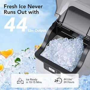 Countertop Nugget Ice Maker, 44 Lbs of Crunchy Pebble Ice Cubes A Day, Stainless Steel Tabletop Ice Machine with 24H Timer, Self-Cleaning, Small Portable Ice Maker Machine for Home, Office, Bar