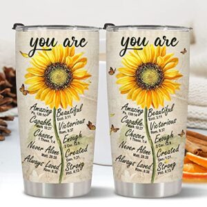 BECHUSKY Christian Gifts For Women Tumbler, Birthday Gift For Women, Unique Christian Tumbler, Religious Gifts For Women, Inspirational Gifts For Women, Bible Verse Sunflower Faith Girl Mom 20OZ