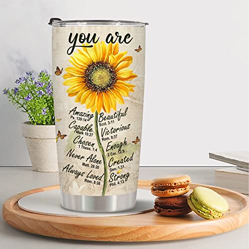 BECHUSKY Christian Gifts For Women Tumbler, Birthday Gift For Women, Unique Christian Tumbler, Religious Gifts For Women, Inspirational Gifts For Women, Bible Verse Sunflower Faith Girl Mom 20OZ