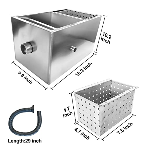 IHAYNER 9LBS Commercial Grease Traps Interceptor Grease Trap 5GPM Stainless Steel Grease Trap for Kitchen Restaurant