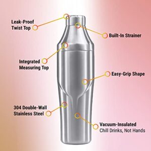 Lexenic 24oz Vacuum Insulated Cocktail Shaker - Perfect for Martini, Margarita - Leak-Proof Design and Built-in Strainer for Effortlessly Impressive Drinks - Premium Stainless Steel Drink Shaker