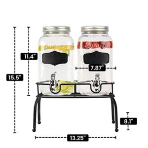 OMINA Pack of 2 Beverage Dispenser with Stand, 1 Gallon Each, Dual Drink Dispensers for Parties with Fruit Infuser, Ice Cylinder and Leakproof Spigot | Screw on Lids | 25 Drink Recipe E-Book