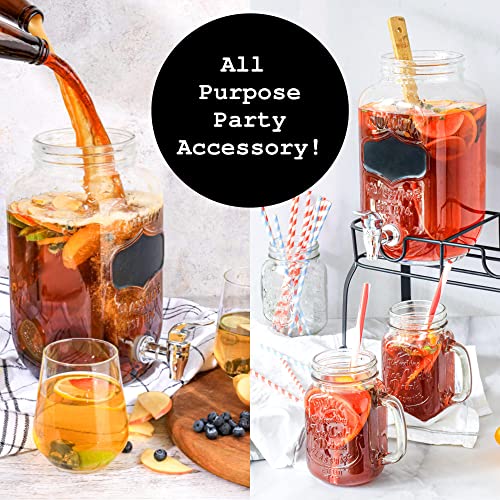 OMINA Pack of 2 Beverage Dispenser with Stand, 1 Gallon Each, Dual Drink Dispensers for Parties with Fruit Infuser, Ice Cylinder and Leakproof Spigot | Screw on Lids | 25 Drink Recipe E-Book
