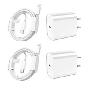 iphone 11 12 13 pro max fast charger,[apple mfi certified] 2set 20w usb-c power adapter rapid wall charger block with 10ft long usb-c to lightning charging cord for iphone14 13 12 11 pro max xs xr x 8