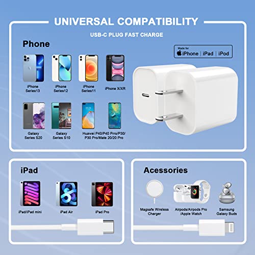 iPhone 11 12 13 Pro Max Fast Charger,[Apple MFi Certified] 2Set 20W USB-C Power Adapter Rapid Wall Charger Block with 10FT Long USB-C to Lightning Charging Cord for iPhone14 13 12 11 Pro Max Xs Xr X 8