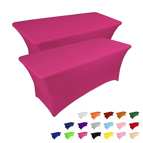 IVAPUPU 2 Pack 6FT Table Cloth for Rectangular Fitted Events Stretch Fuchsia Table Covers Washable Table Cover Spandex Tablecloth Table Protector for Party, Wedding, Cocktail, Banquet, Festival