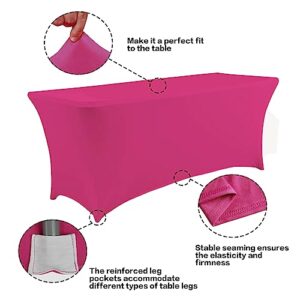 IVAPUPU 2 Pack 6FT Table Cloth for Rectangular Fitted Events Stretch Fuchsia Table Covers Washable Table Cover Spandex Tablecloth Table Protector for Party, Wedding, Cocktail, Banquet, Festival