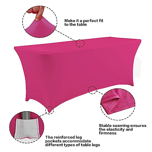 IVAPUPU 2 Pack 6FT Table Cloth for Rectangular Fitted Events Stretch Fuchsia Table Covers Washable Table Cover Spandex Tablecloth Table Protector for Party, Wedding, Cocktail, Banquet, Festival