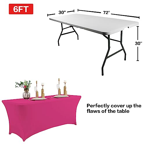 IVAPUPU 2 Pack 6FT Table Cloth for Rectangular Fitted Events Stretch Fuchsia Table Covers Washable Table Cover Spandex Tablecloth Table Protector for Party, Wedding, Cocktail, Banquet, Festival