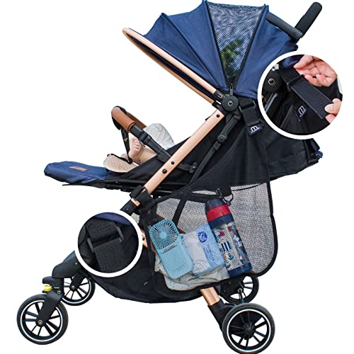 Mdgbgm Side Sling Stroller Organizer,Universal Stroller Mesh Cargo Net and Organizer Extra Stroller Storage Space,Non Slip and Adjustable Straps（Black）