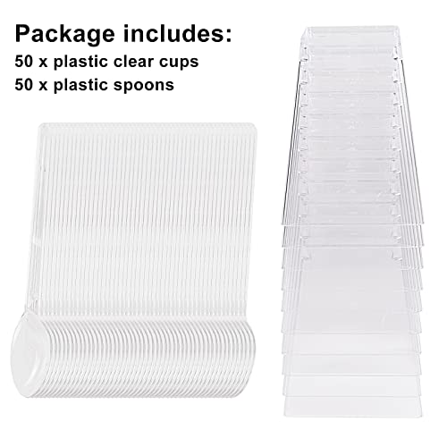 Wiaregom 50Pack 5oz Square Plastic Dessert Cups with Spoons,Clear Parfait Appetizer Cups for Tasting Party Desserts Fruit Parfait Trifle Baby Shower Party