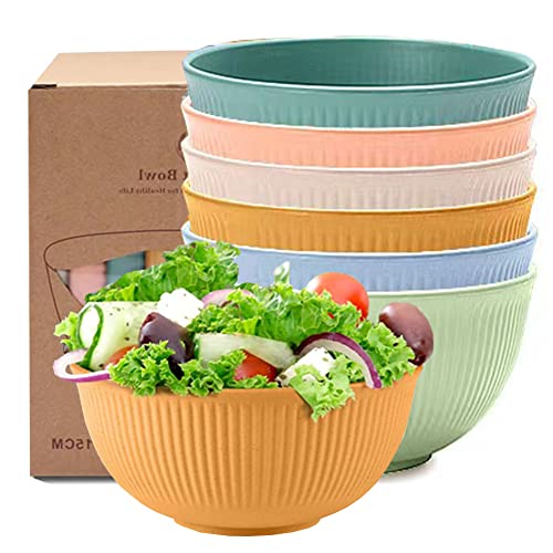 RUIBOLU (Set of 6 Unbreakable Cereal Bowls 24 OZ Microwave and Dishwasher Safe BPA Free E-Co Friendly Wheat Straw Fiber Lightweight Bowl (Tableware)