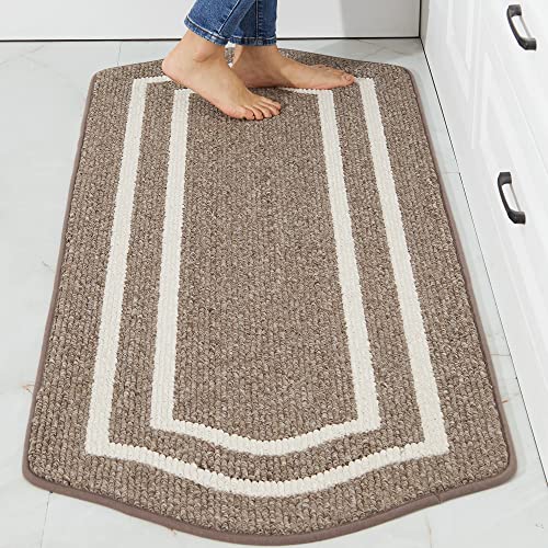 COSY HOMEER Long Kitchen Floor Mats for in Front of Sink Super Absorbent Kitchen Rugs and Mats 24"x48" Non-Skid Kitchen Mat Standing Mat Washable,Polypropylene,Brown,Frame