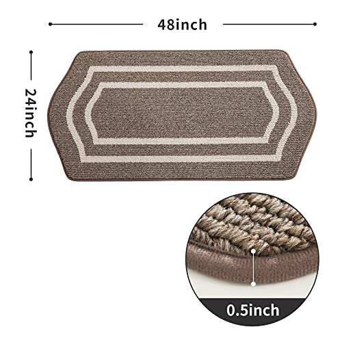 COSY HOMEER Long Kitchen Floor Mats for in Front of Sink Super Absorbent Kitchen Rugs and Mats 24"x48" Non-Skid Kitchen Mat Standing Mat Washable,Polypropylene,Brown,Frame