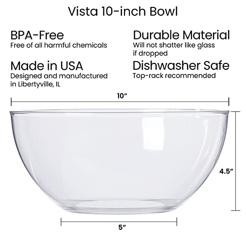 US Acrylic Vista Clear Plastic Salad and Serving 10-inch Bowls | set of 3 | Reusable, BPA-free, Made in the USA | 135 oz. capacity