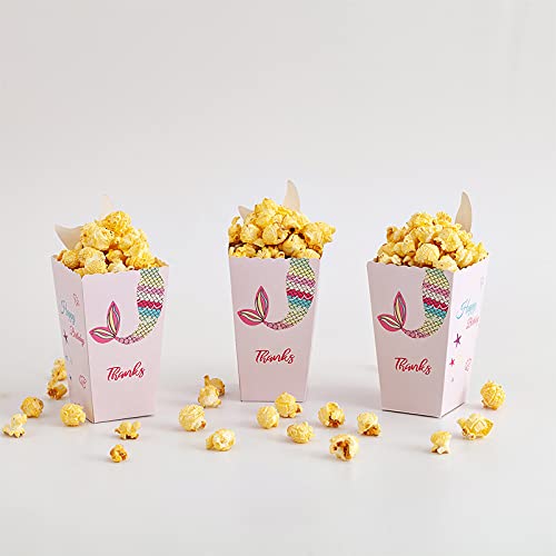 24 Pcs Pink Mermaid Popcorn Boxes Movie Theater Night Paper Popcorn Boxes Mermaid Popcorn Containers Boxes for Movie Night Movie Party Theater Themed Decorations or Carnival Party Circus