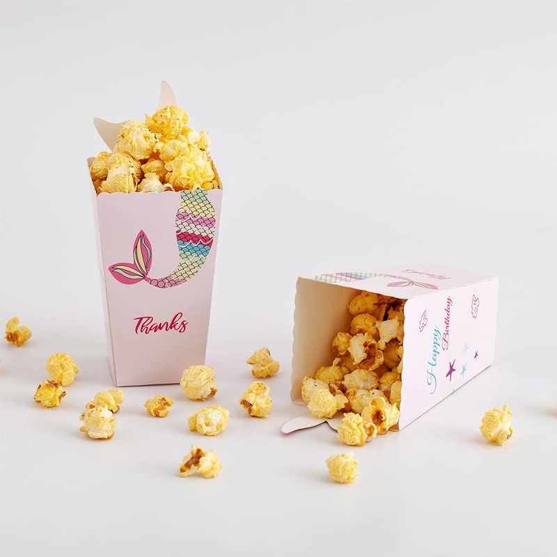 24 Pcs Pink Mermaid Popcorn Boxes Movie Theater Night Paper Popcorn Boxes Mermaid Popcorn Containers Boxes for Movie Night Movie Party Theater Themed Decorations or Carnival Party Circus