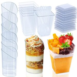 yryouyu 100 set dessert cups, 5 oz parfait cups with lids, appetizer cups for party,3 oz mini dessert cups with spoons, shooter cups for pudding fruit ice cream yogurt(2 types)