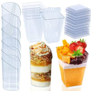 YRYOUYU 100 Set Dessert Cups, 5 oz Parfait Cups with Lids, Appetizer Cups for Party,3 oz Mini Dessert Cups with Spoons, Shooter Cups for Pudding Fruit Ice Cream Yogurt(2 Types)