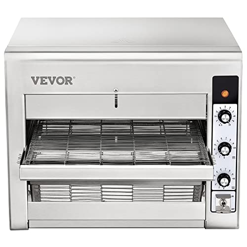 VEVOR Conveyor Commercial Pizza Oven, Belt Adjustable Heat and Speed Stainless Steel Countertop Kitchen Toaster Oven with 50-300 °C /122-572°F Temperature Range for Bakery Western Restaurant.